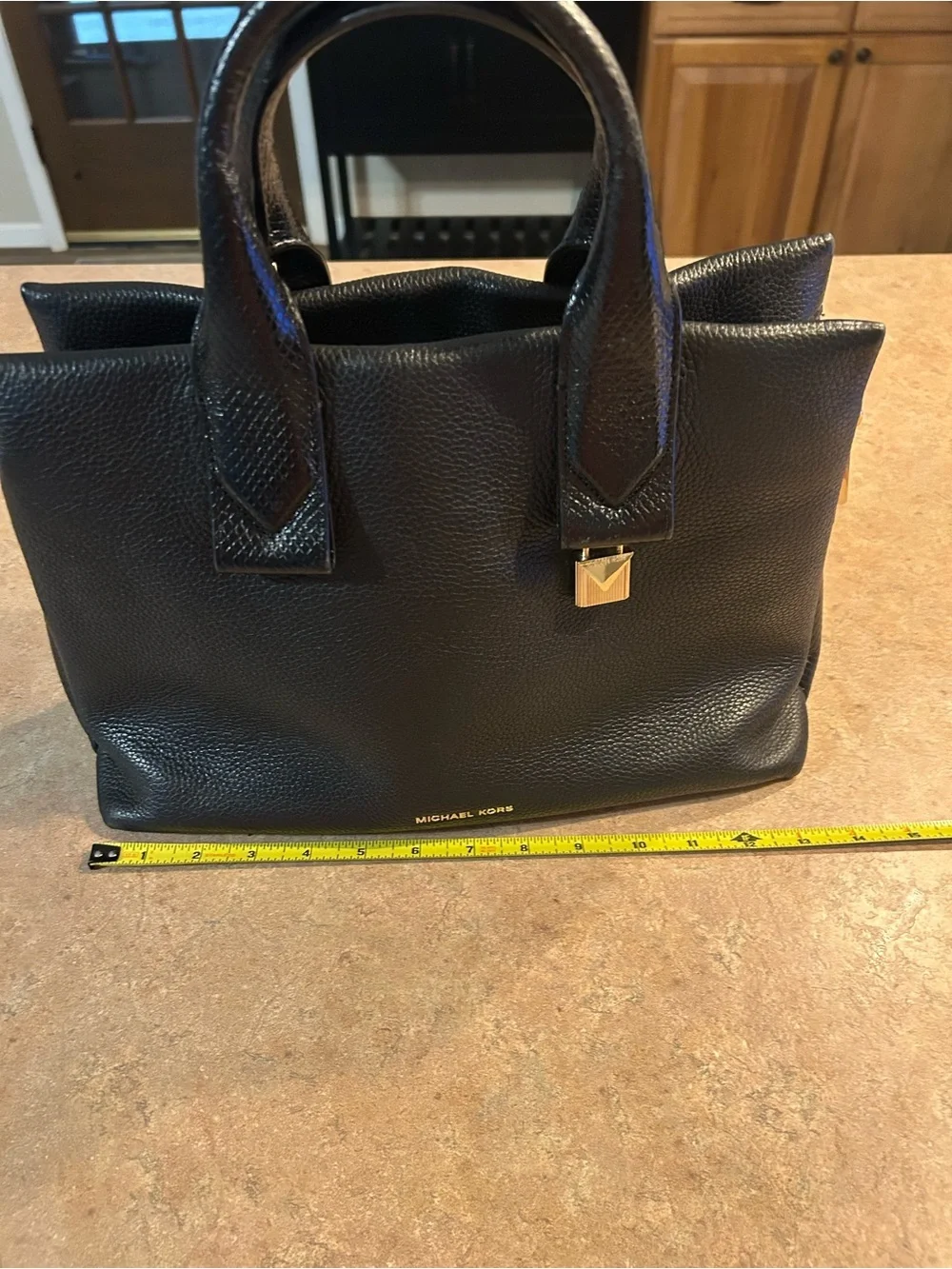 Michael Kors Black Pebbled Leather Satchel with Gold Hardware